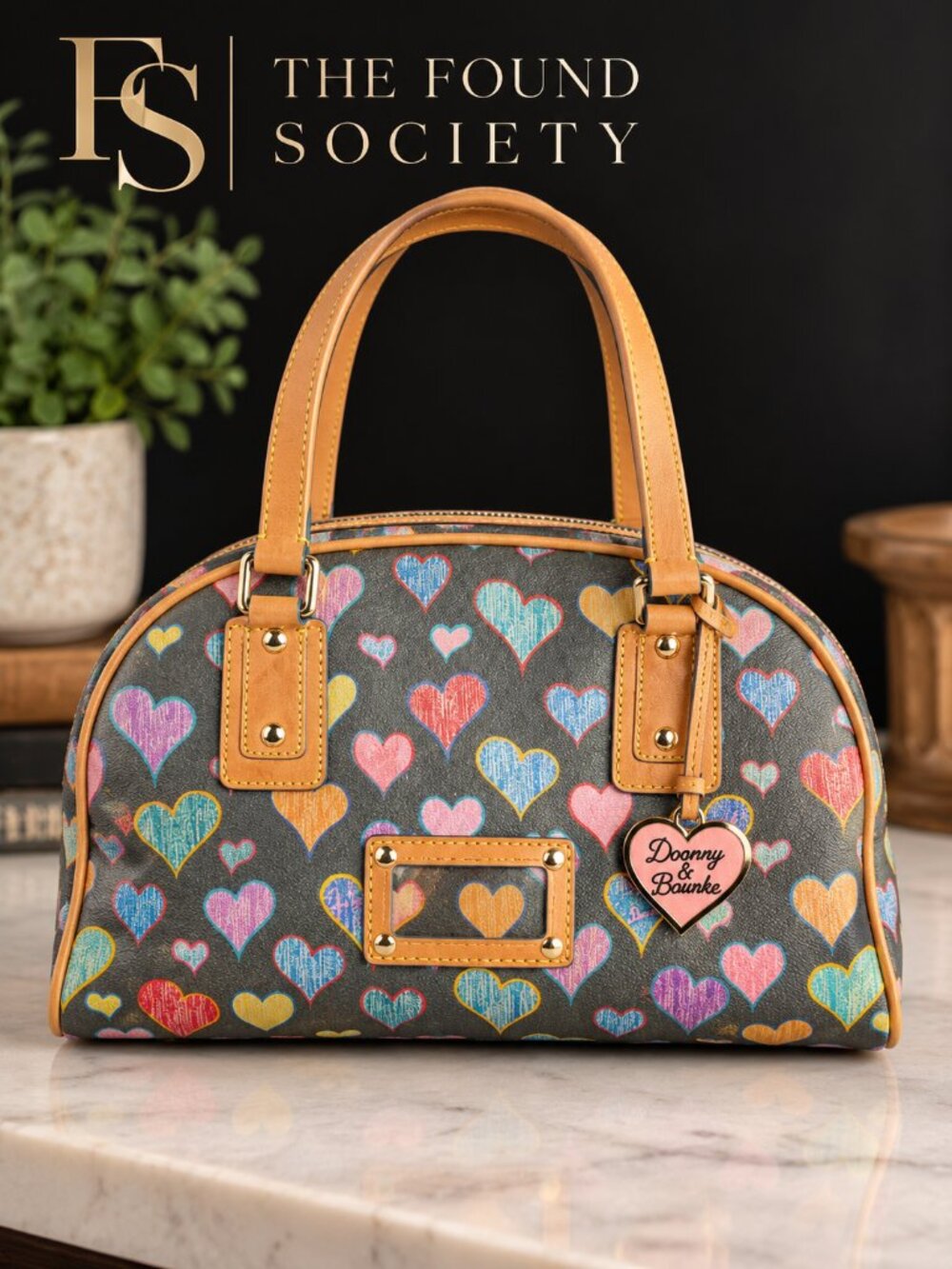 Vintage Dooney & Bourke Rainbow Hearts Satchel Rainbow Zipper Y2K